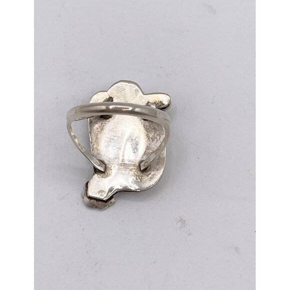Vintage Sterling Silver Turquoise Ring Southwest Boho Style Leaf Flower Size 5 - Picture 5 of 7
